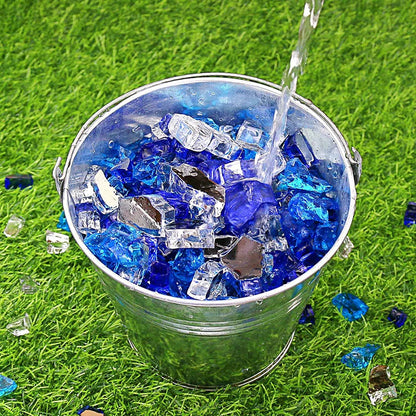 Fire Glass for Fire Pit, 1/2 Inch 20 Pounds High Luster Reflective Tempered Glass Rocks for Natural or Propane Fireplace, Safe for Outdoors and Indoors Bahama Blend Fire Pit Glass